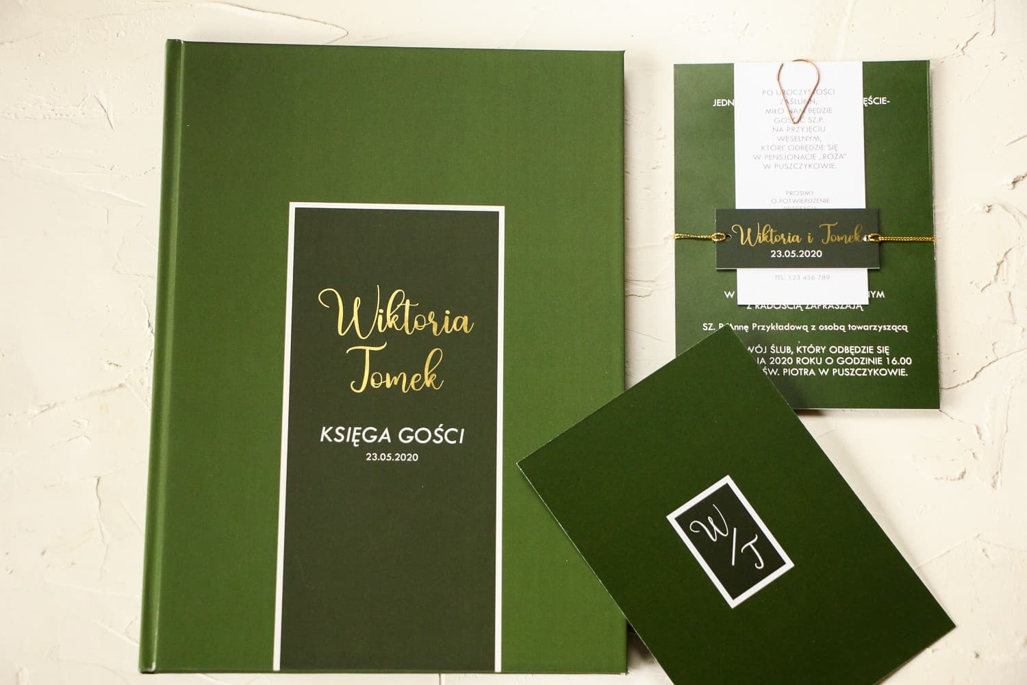 Zielona Księga Gości Złocona A4, Personalizowana | Elegancka Księga Gości Weselnych | Emerald Nr 3
