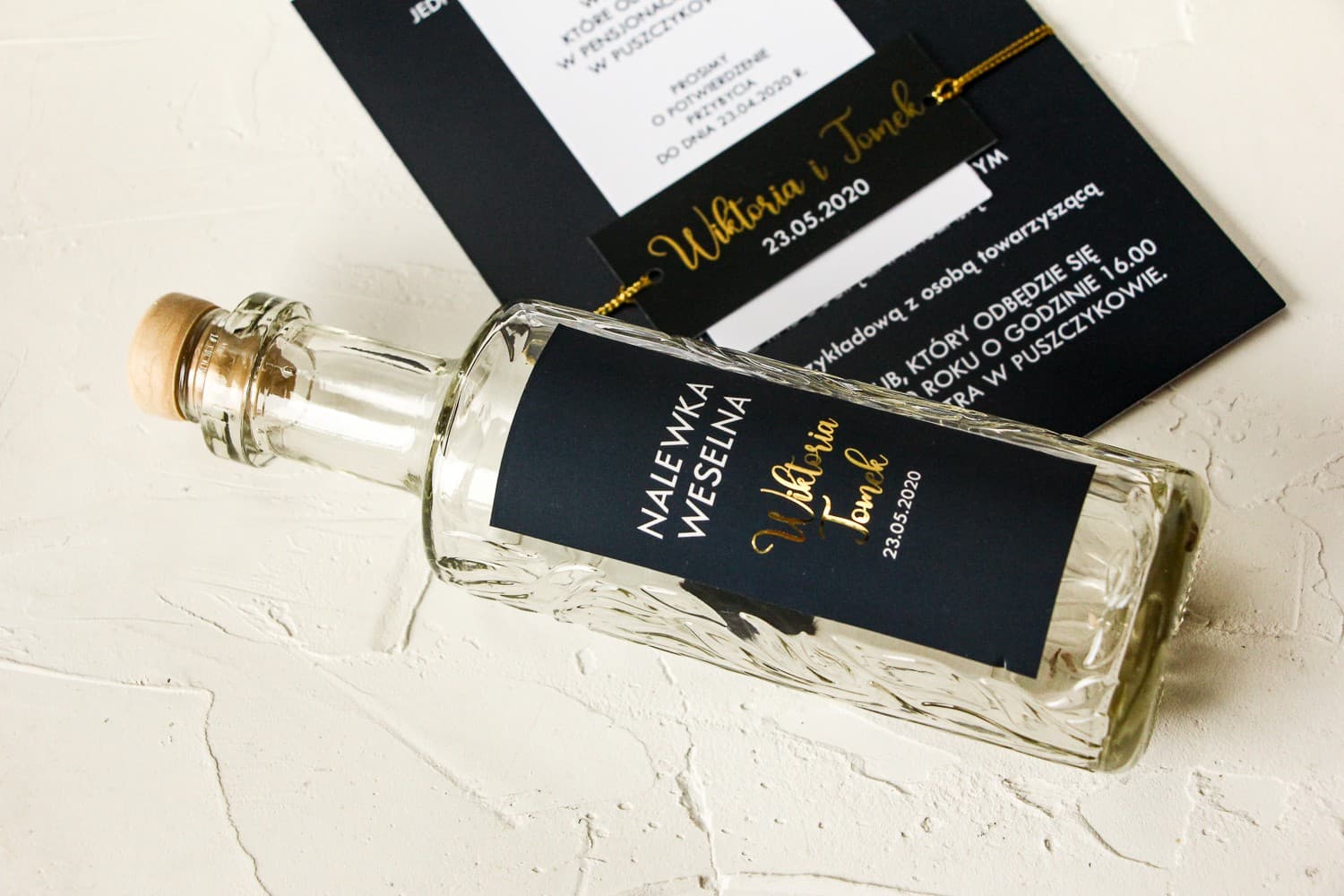 Granatowe Buteleczki na Nalewki Złocone | Podziękowania dla Gości Weselnych Glamour | Emerald nr 1