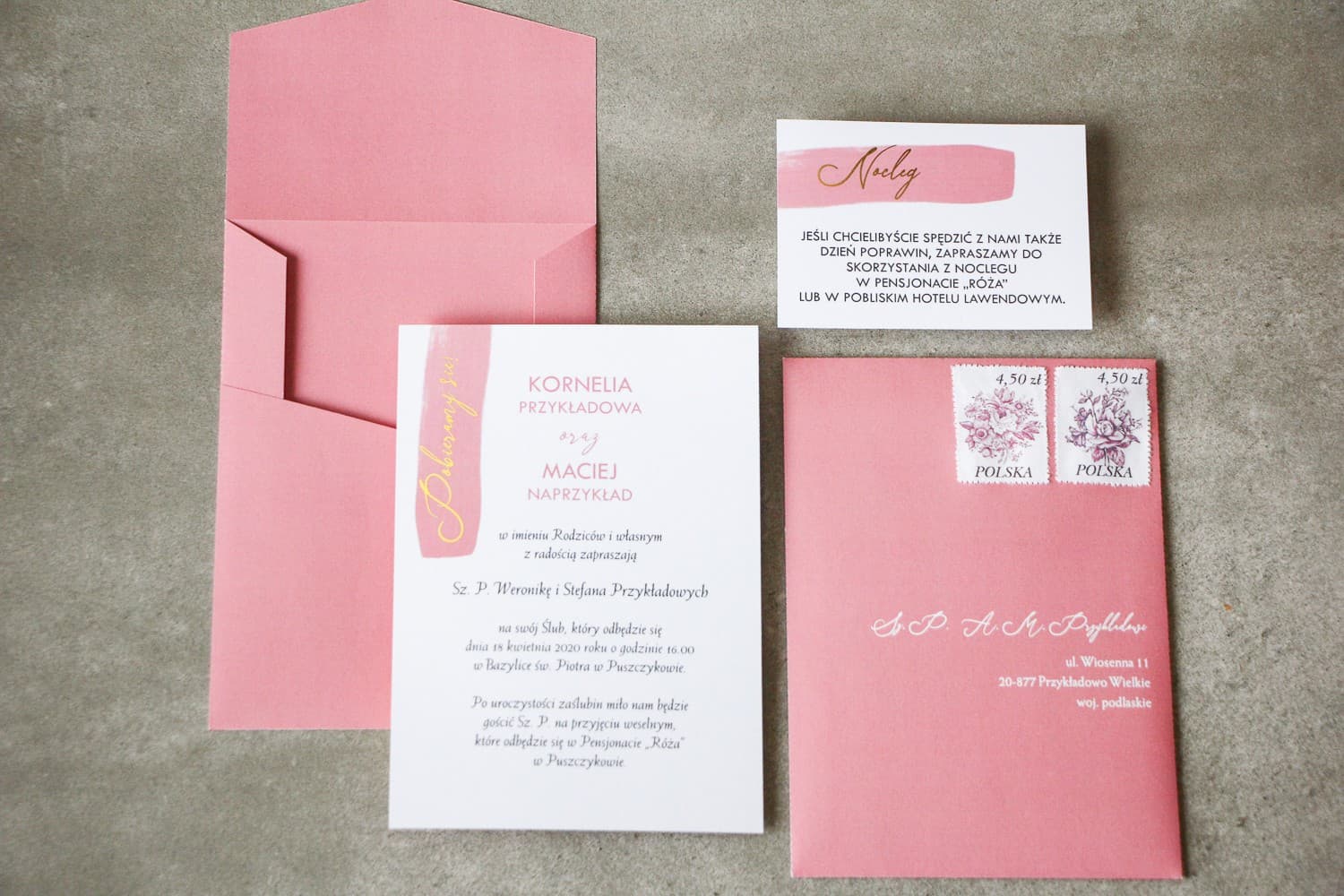 Zaproszenia ślubne glamour z akwarelą w kolorze pudrowego różu Verte nr 2