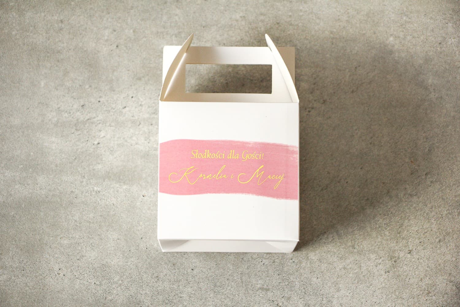 Kwadratowe Pudełko na Ciasto z Rączką Różowa Akwarela | Eleganckie Pudełka dla Gości Weselnych | Verte nr 2