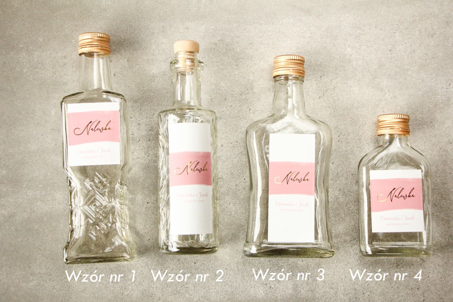 Personalizowane Buteleczki na Prezent dla Gości z Różową Akwarelą | Butelki na Nalewki Weselne | Verte nr 2 - 2
