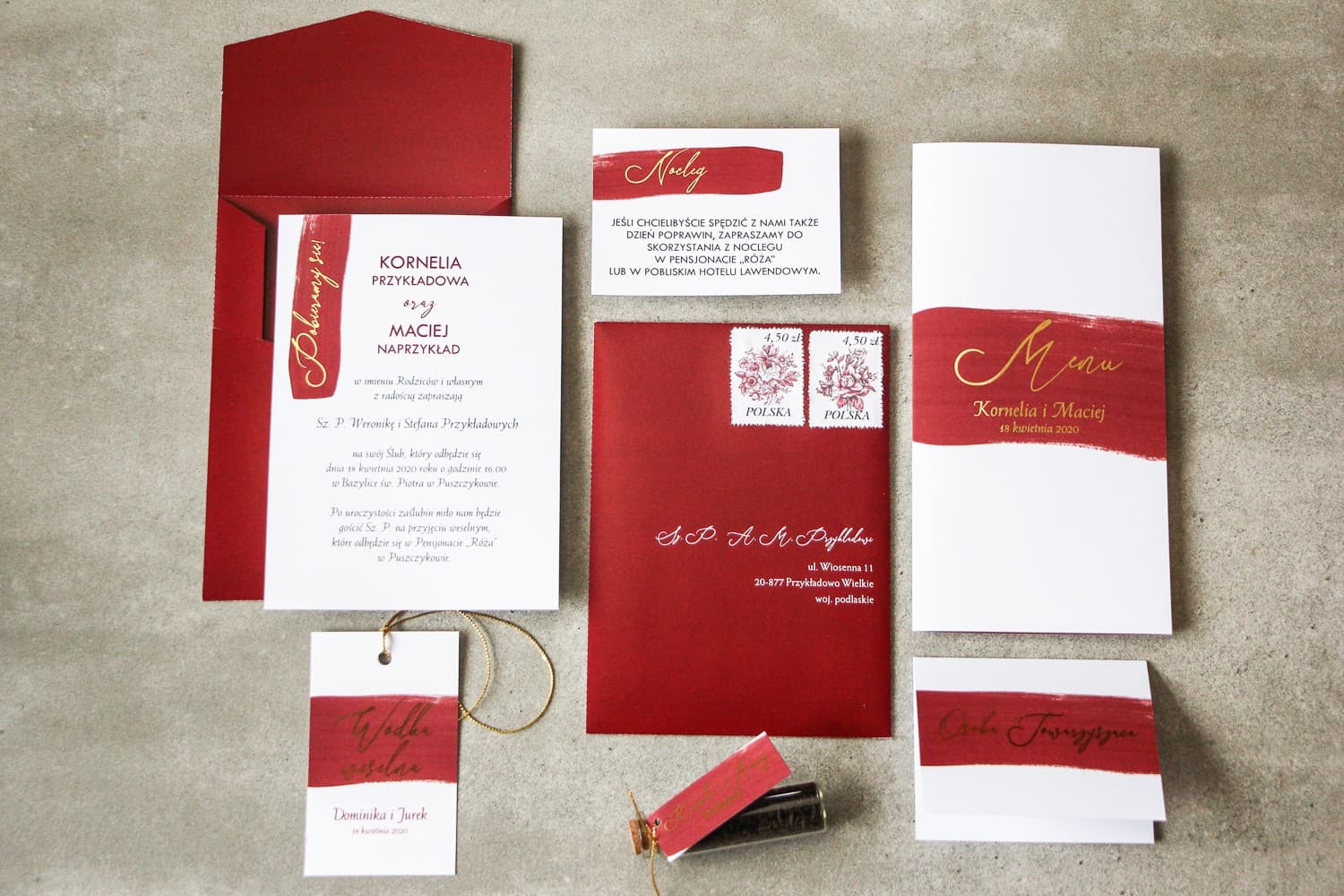 Próbki botanicznych zaproszeń ślubnych z zielonymi liśćmi | Verte nr 1