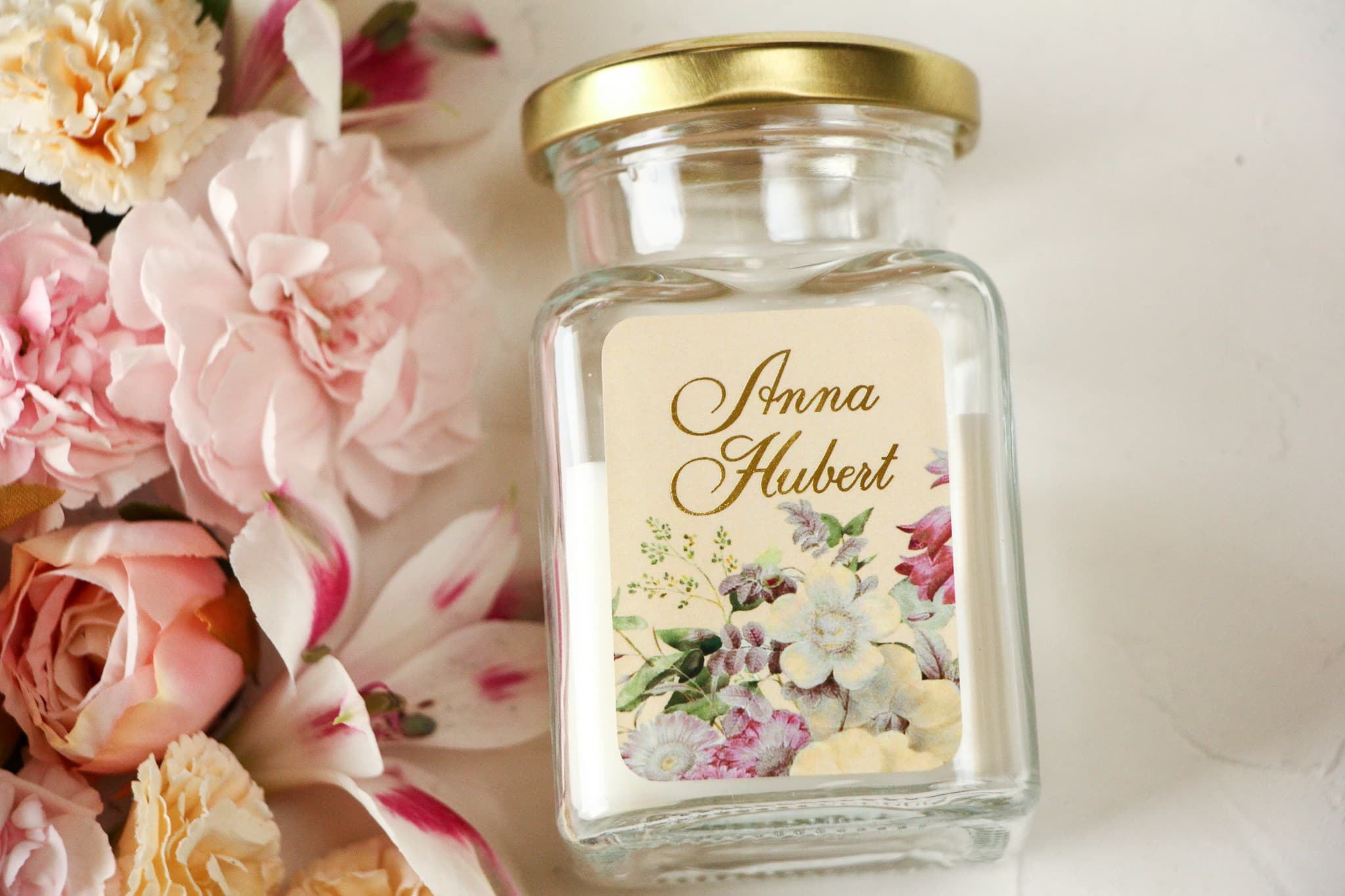 Świeczka Sojowa Szafirowe nr 1 – Podziękowanie dla Gości z Różami i Eukaliptusem