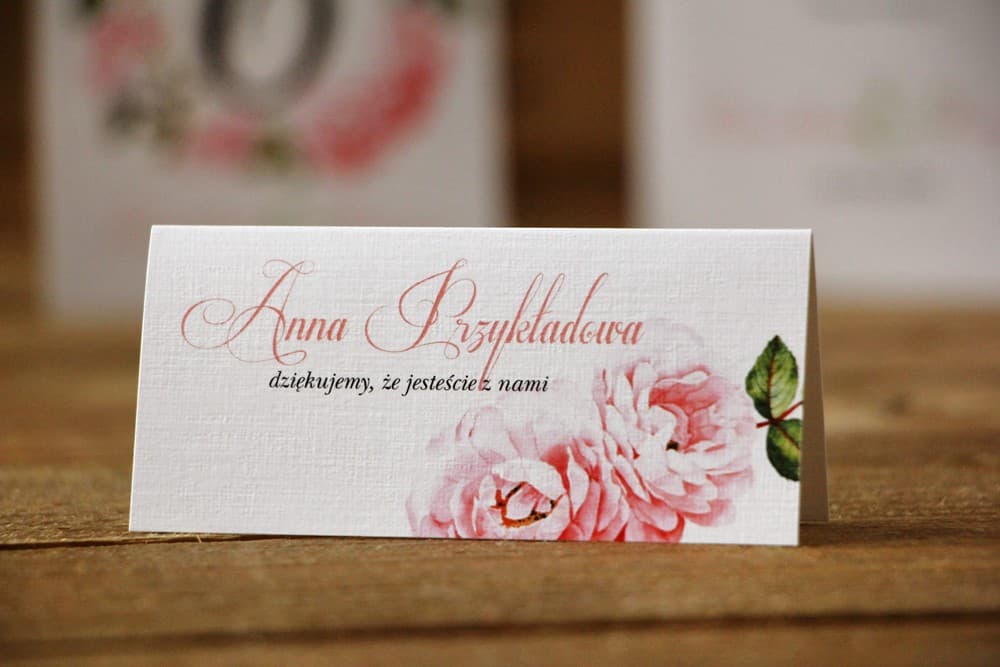 Winietki Ślubne Akwarele nr 19 – Wizytówki na Stół z Motywem Pudrowych Róż