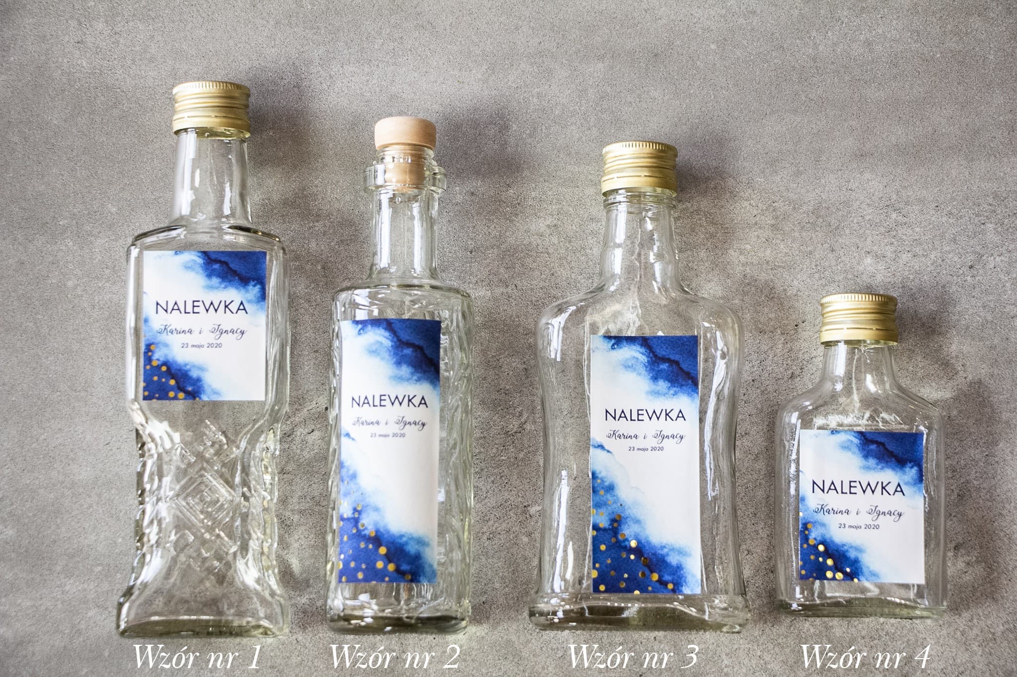 Eleganckie Buteleczki na Nalewki Weselne Granatowo Złote | Podziękowania dla Gości | Bakarto nr 1 - 3