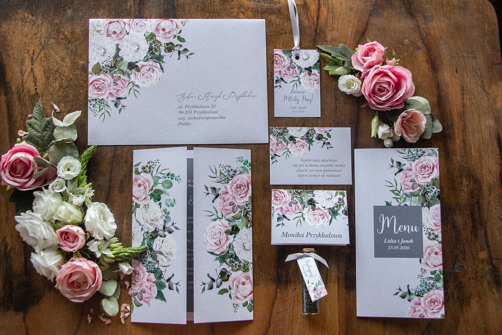 Zaproszenia Ślubne Eteryczne nr 5 – Szare z Różami - 3