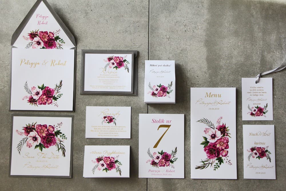 Zaproszenia Ślubne Cykade nr 5 – Złocone Anemony - 2