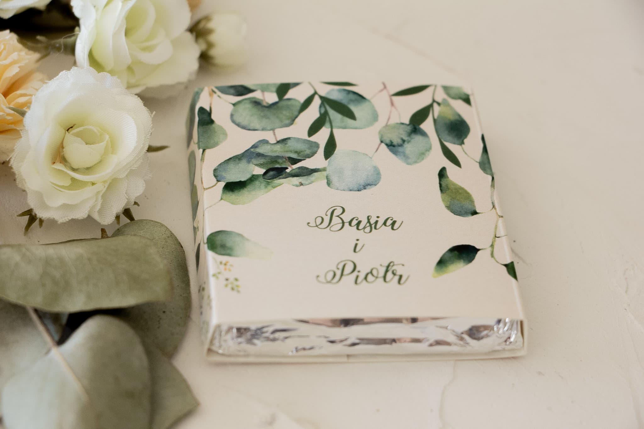 Personalizowane Czekoladki Ślubne Eukaliptus | Słodkie Podziękowania dla Gości Weselnych | Korani nr 3