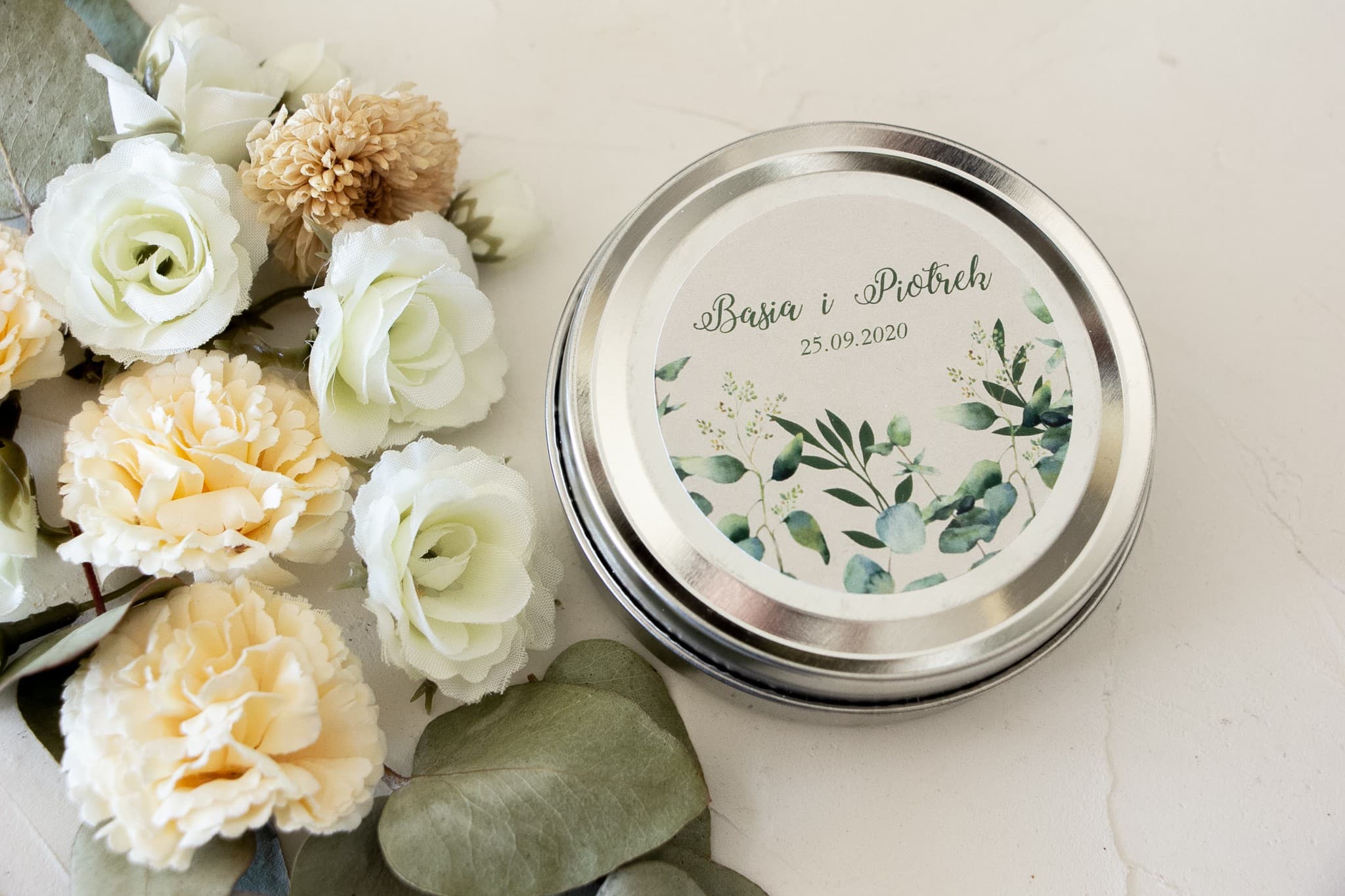 Świeczki zapachowe z eukaliptusem w puszce | Podziękowania dla Gości Weselnych | Korani nr 3