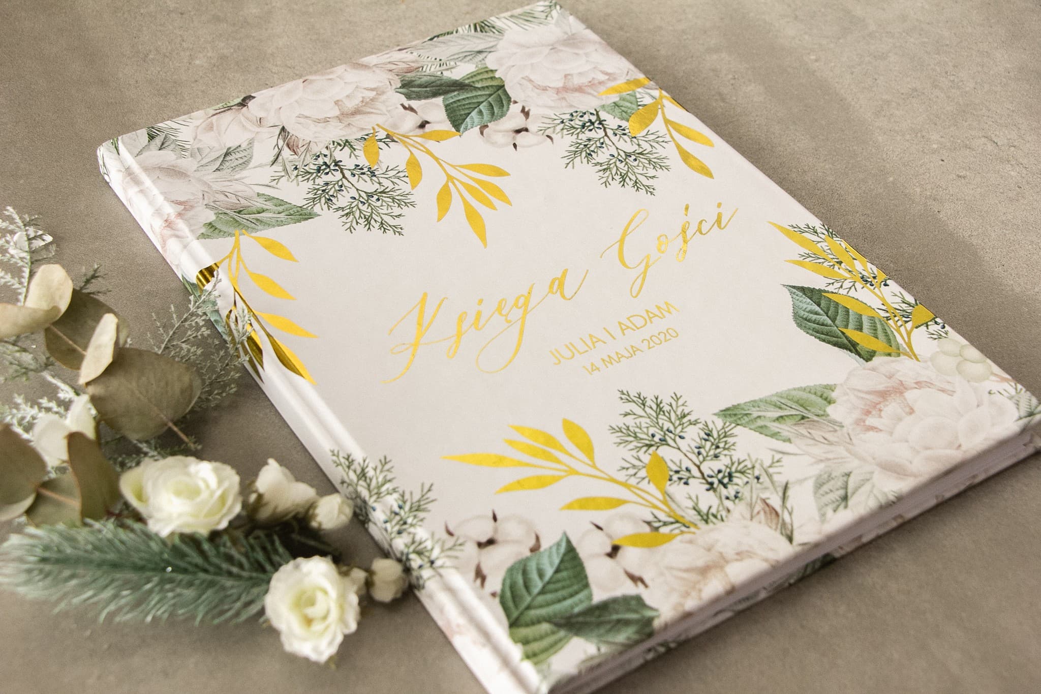Elegancka Księga Gości Złocone Gałązki, Personalizowana A4 | Księga Wpisów Weselnych | Rubin nr 6 - 3