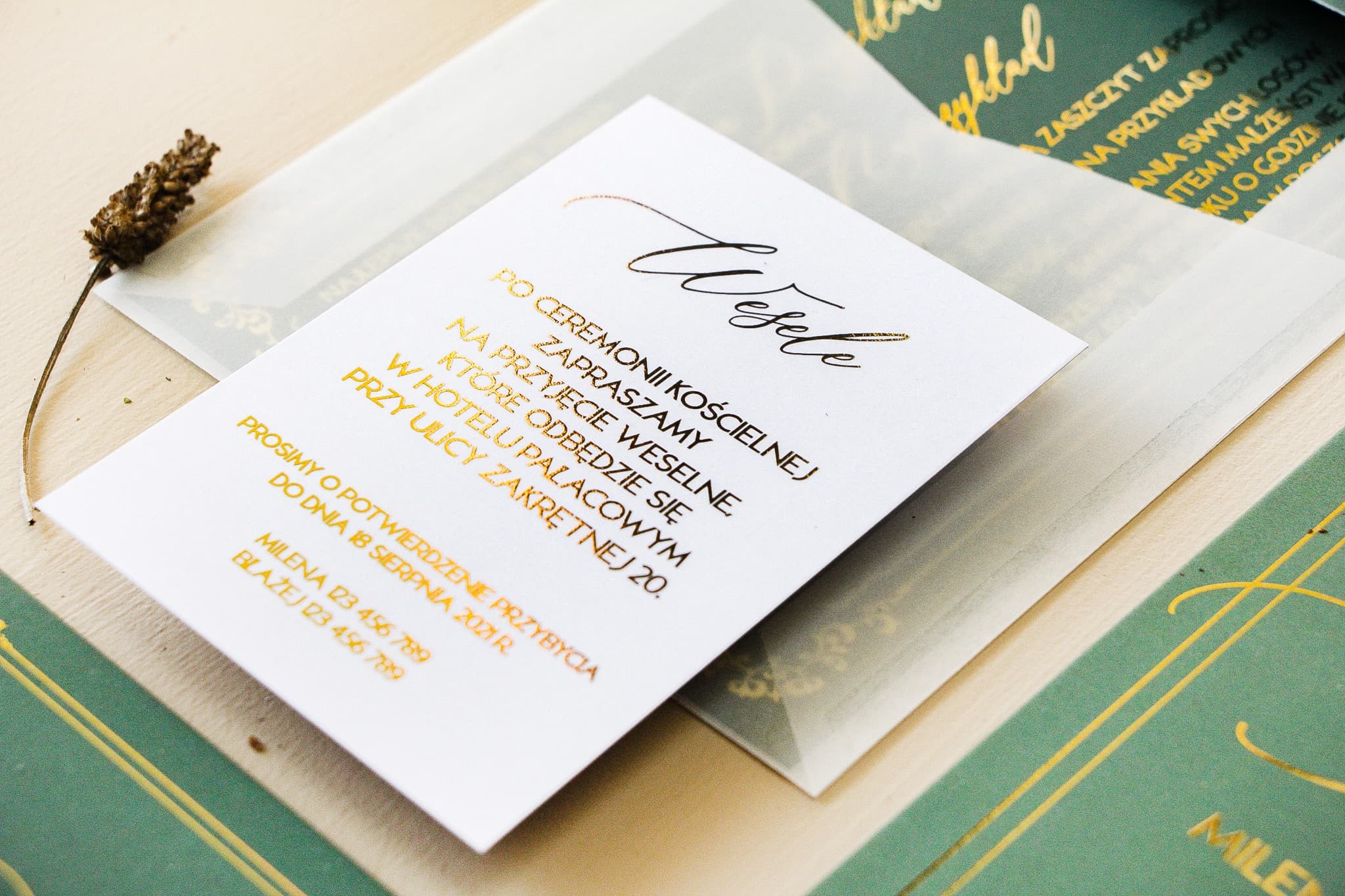 Złocony Bilecik do Zaproszeń Ślubnych, Wkładka Zamiast Kwiatów | Eleganckie Dodatki Ślubne | Sand nr 3