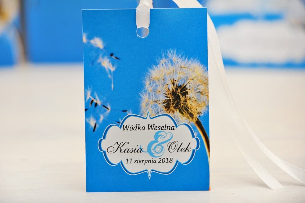 Personalizowane Zawieszki na Wódkę Weselną z Dmuchawcem | Etykiety na Alkohol Boho | Felicja nr 11