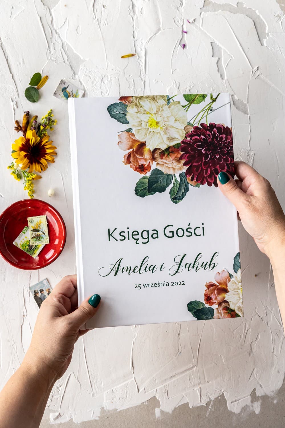 Personalizowana Księga Gości w Kwiaty Burgund | Elegancka Księga Gości Weselnych A4 | Korani Nr 13