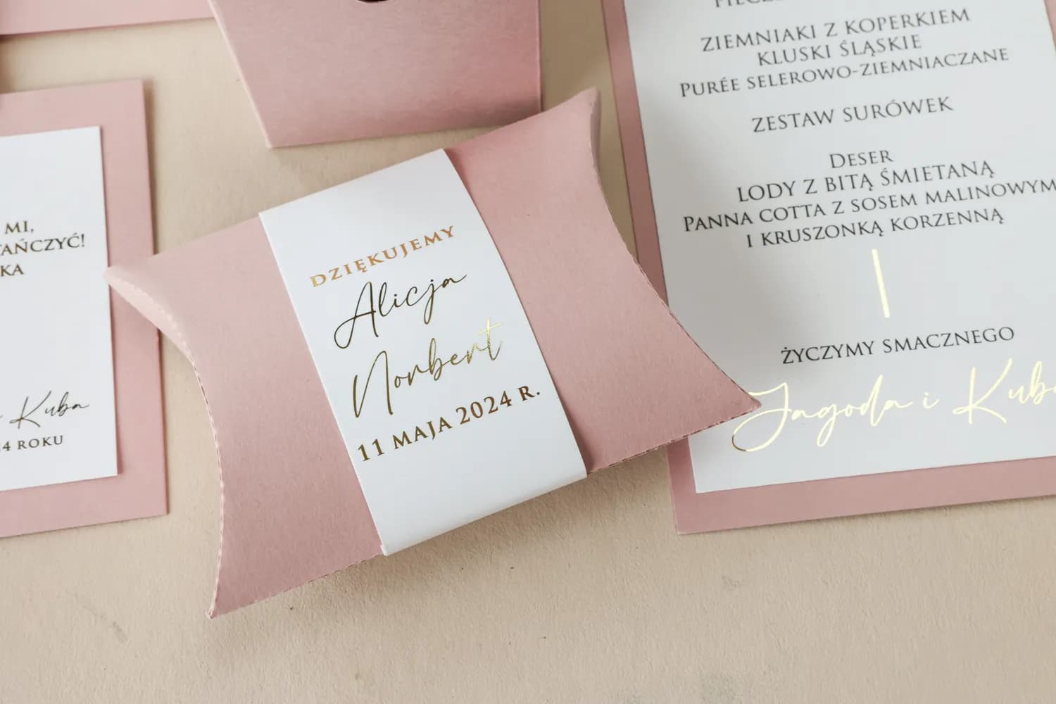 Pudełeczka na Słodycze Weselne Różowe Złocone | Eleganckie Podziękowania dla Gości | Avril nr 12