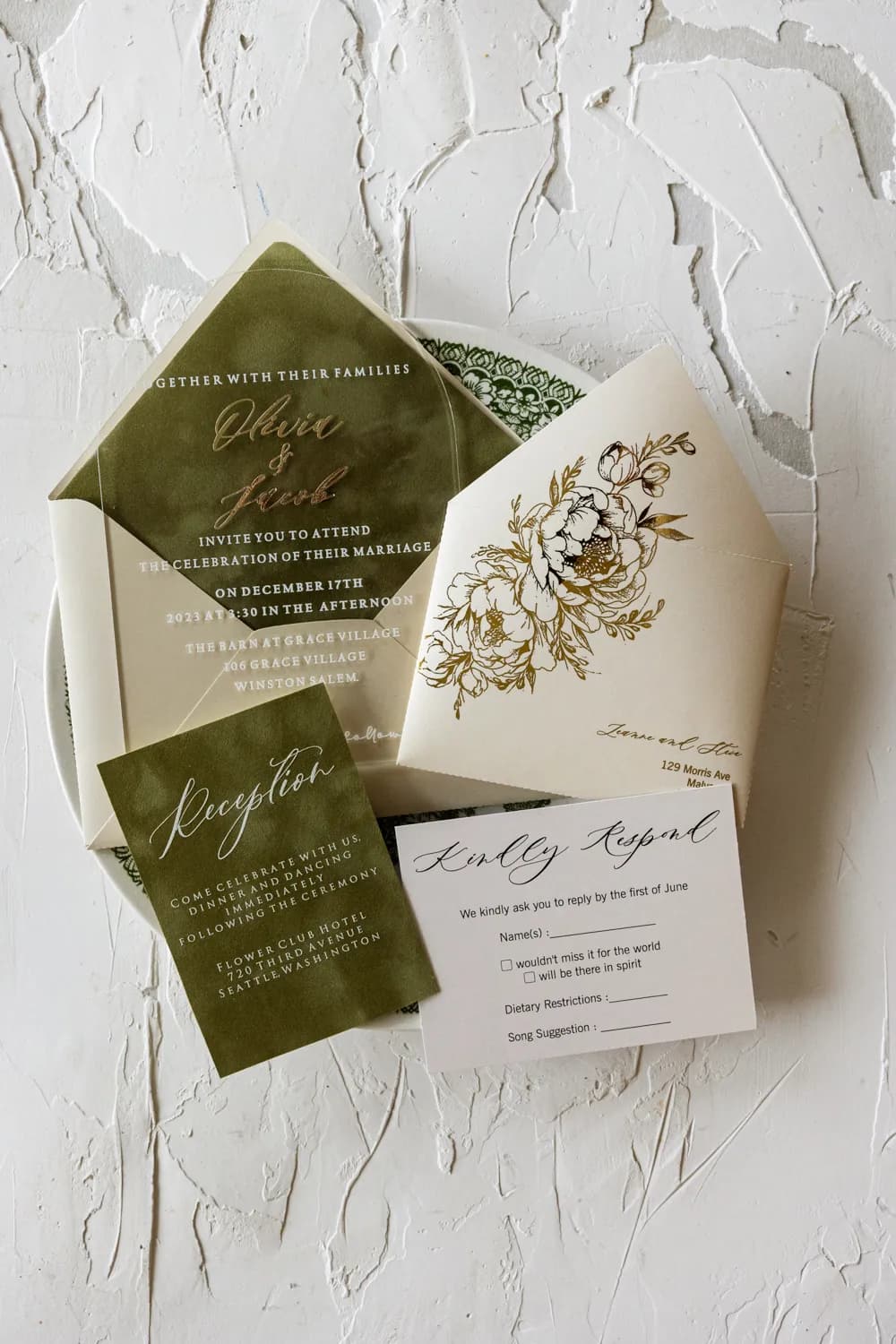 Zaproszenia na Wesele Fresco nr 3 – Pleksi w Kształcie Łuku z Zielonym Welurem