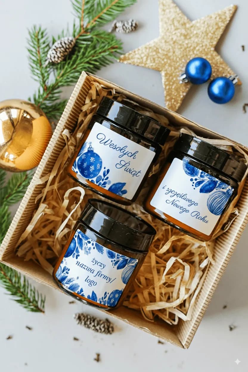Personalizowany Box Prezentowy dla Firm z 3 Świecami Sojowymi | Ekologiczne Prezenty Świąteczne dla Klientów | Box nr 15