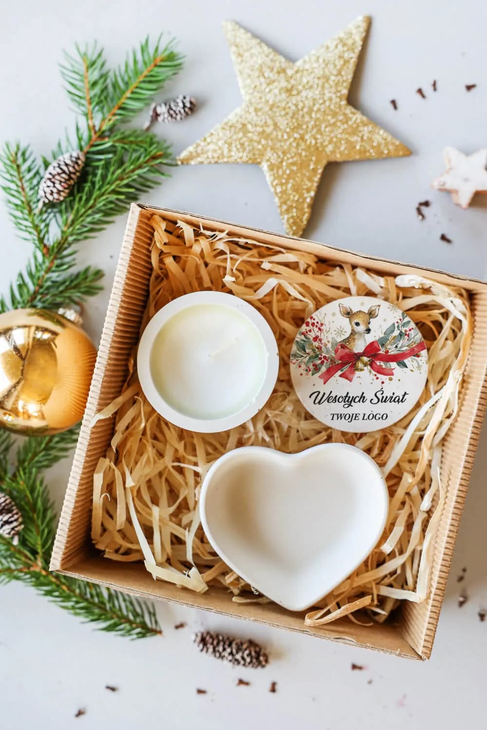 Elegancki Zestaw Prezentowy ze Świecą Sojową i Podstawką z Gipsu | Upominki Biznesowe dla Firm z Logo | Box nr 33