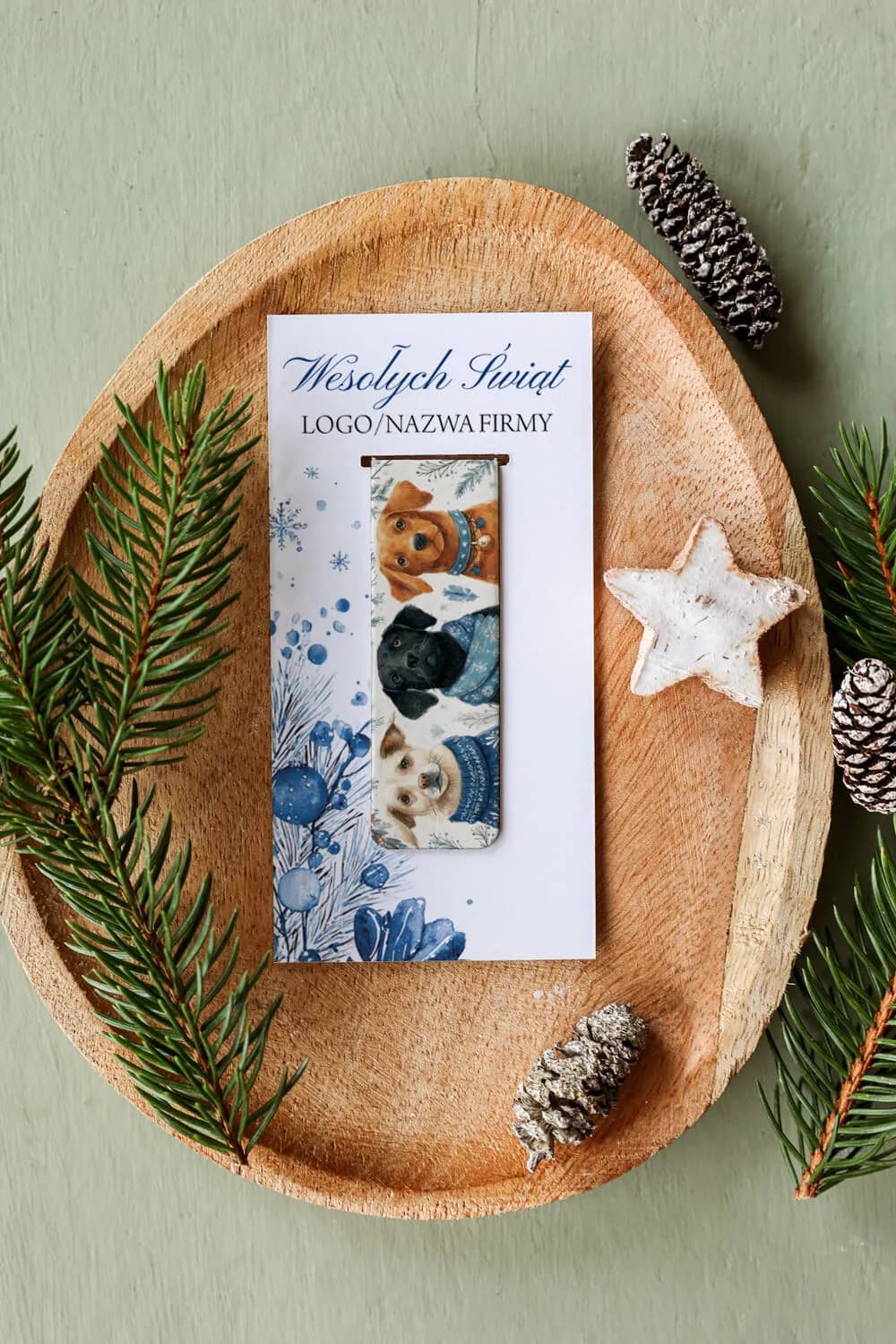 Zakładka magnetyczna z grafiką psów w sweterkach | Świąteczny prezent firmowy dla klientów z logo | ZKS20