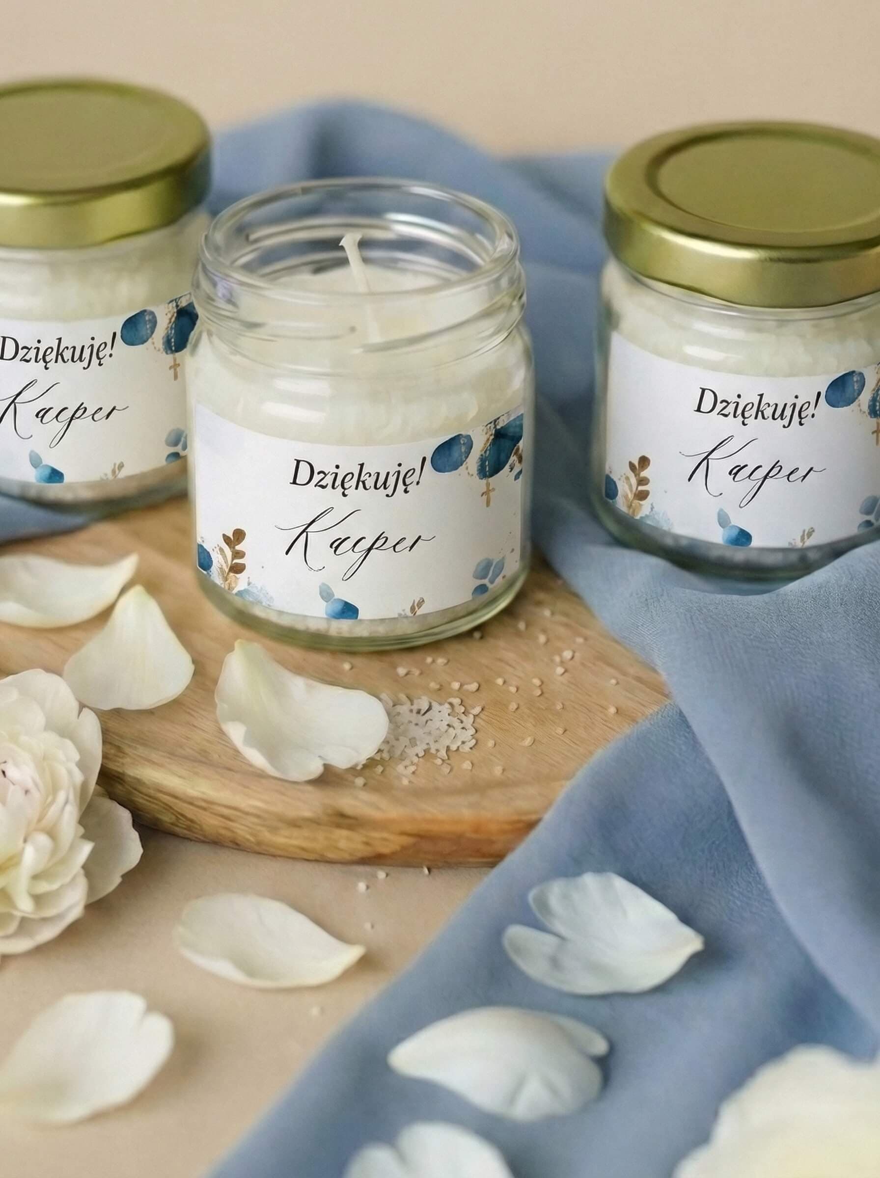 Świeczka Sojowa Matylda nr 5 – Błękitne Liście i Podziękowanie dla Gości