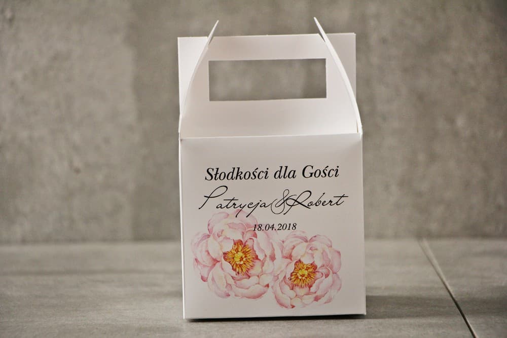 Pistacjowe Pudełka na Ciasto Weselne z Personalizacją i Motywem Peonii | Opakowania i Podziękowania dla Gości | Pistacjowe nr 4