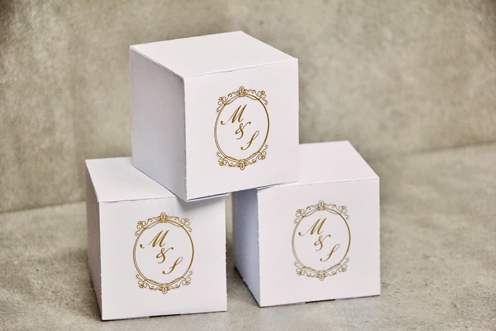 Złocone Pudełeczka na Słodycze dla Gości | Personalizowane Podziękowania Weselne | Sorento